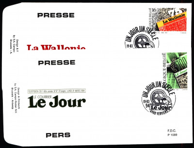 Belgia FDC 1994 Mi 2599-2600 Newspaper Anniversaries [VERVIE